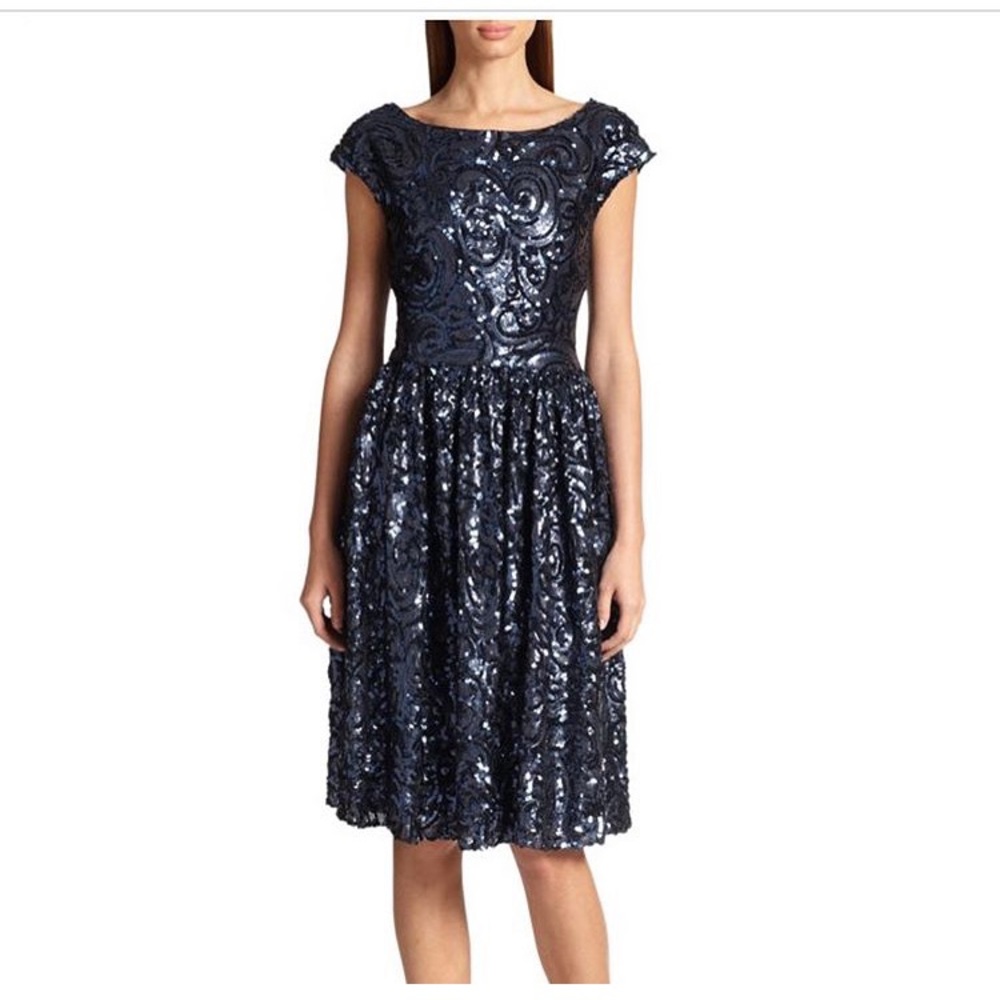 Badgley Mischka Navy blue sequin dress
